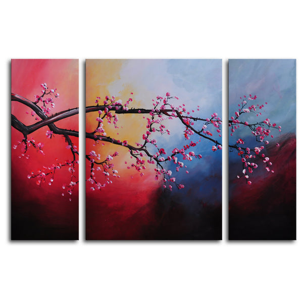 Hand Painted "Cotton candy sky blossom" 3 Piece Canvas Art Set