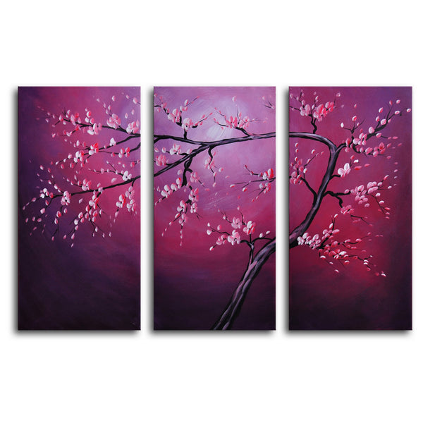 Hand Painted "Pink on crimson" 3 Piece Canvas Art Set