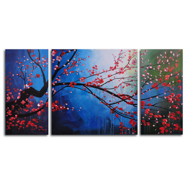 Hand Painted "Stormy cherry tree" 3 Piece Canvas Art Set