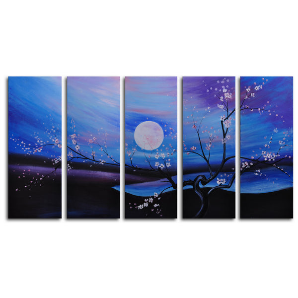 Hand Painted "Moonlit pond" 5 Piece Canvas Art Set