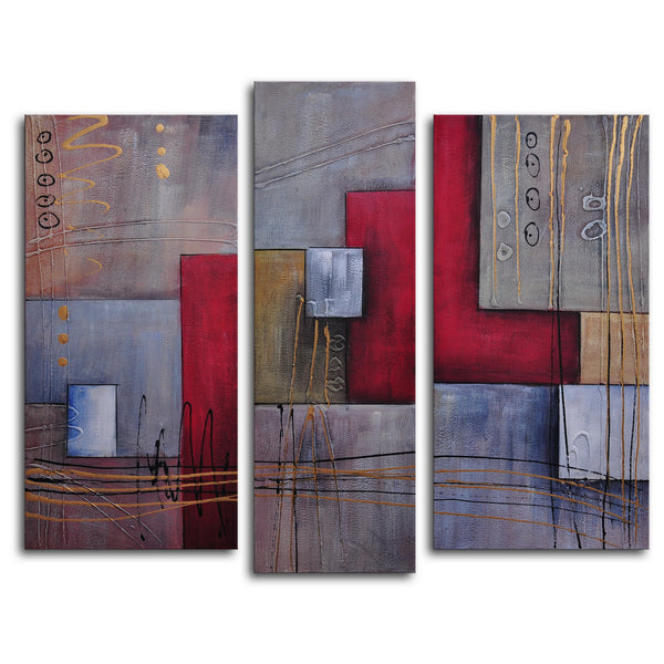 Hand Painted "Staff against cubes" 3 Piece Canvas Art Set