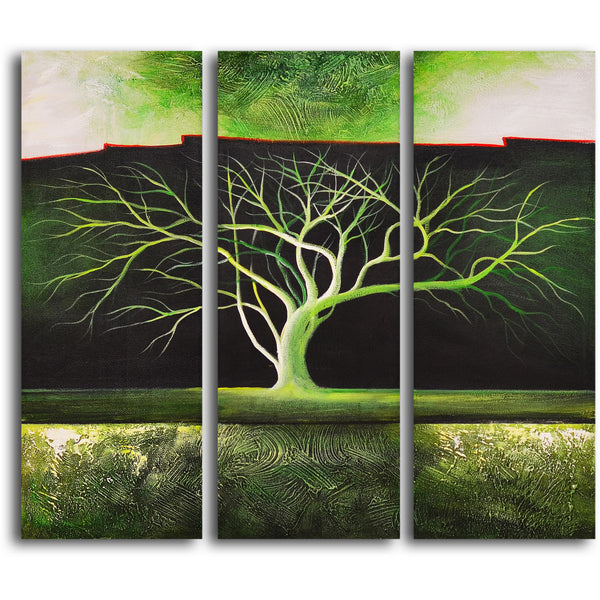 Hand Painted "Winter tree in green" 3 Piece Set Oil Painting