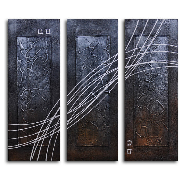 Hand Painted "Strings across panels" 3 Piece Canvas Art Set