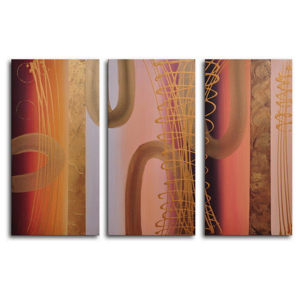 Hand Painted "Tubes of gold" 3 Piece Canvas Art Set