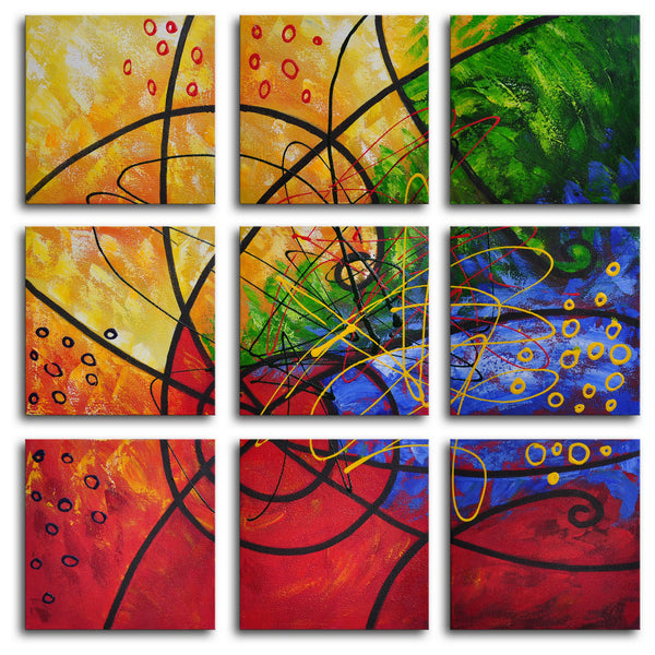 Hand Painted "Stained glass" 9 Piece Canvas Art Set