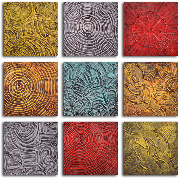 Hand Painted "Tile tic-tac-toe" 9 Piece Set Oil Painting