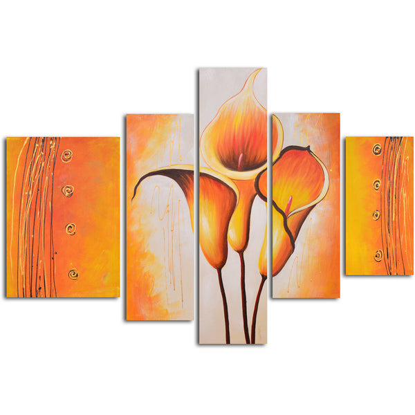 Hand Painted "Cobra Lily dance" 5 Piece Canvas Art Set