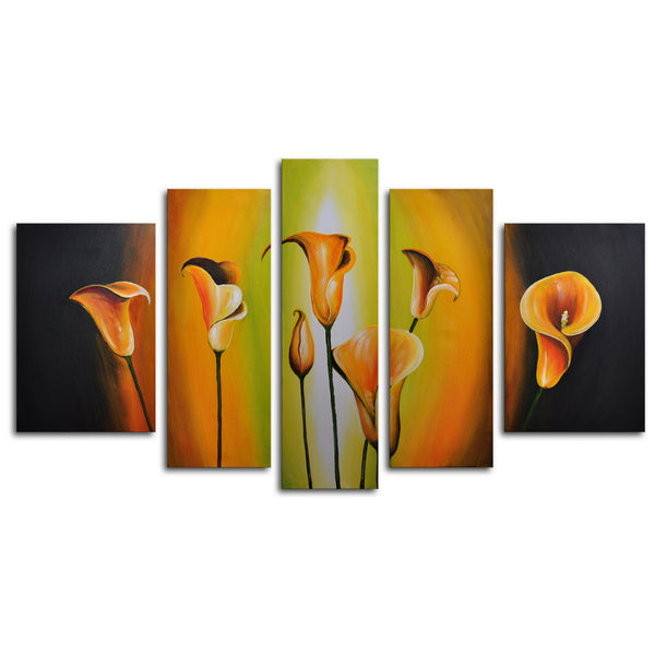 Hand Painted "Lilies by evening light" 5 Piece Canvas Art Set