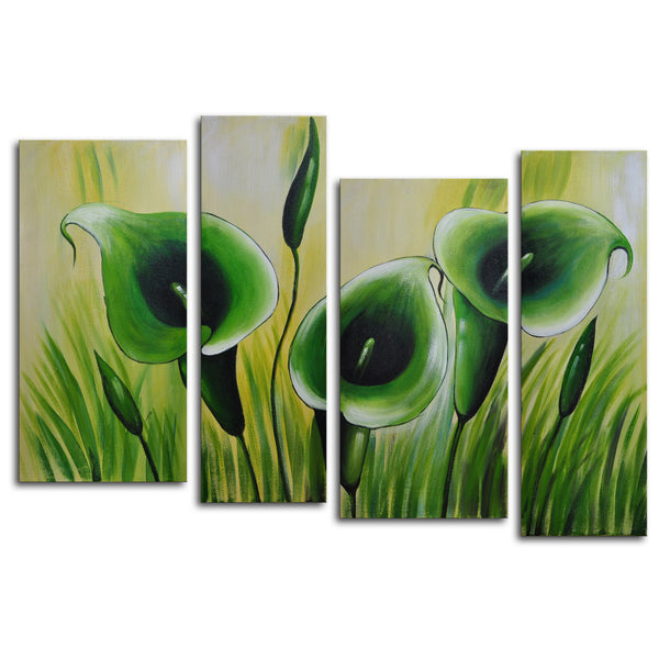 Hand Painted "Green Memory roots" 4 Piece Canvas Art Set