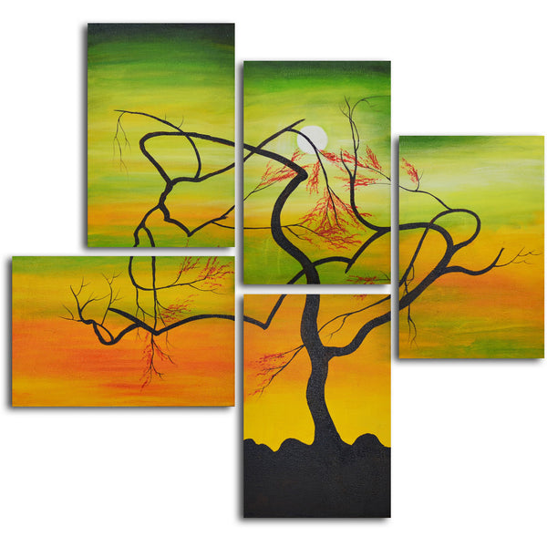 Hand Painted "Serpentine tree panels" 5 Piece Set Oil Painting
