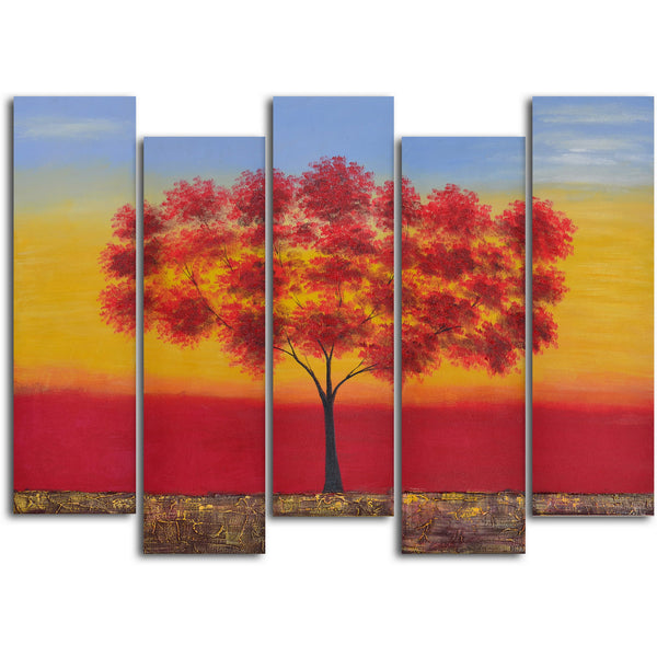 Hand Painted "Red tree quintet" 5 Piece Set Oil Painting