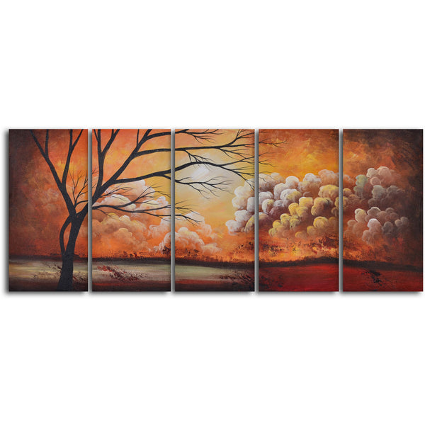 Hand Painted "Tree silhouette by thunder" 5 Piece Set Oil Painting