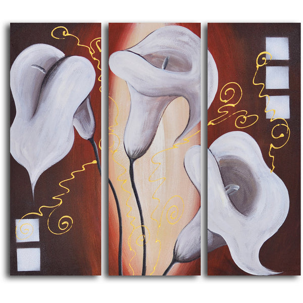 Hand Painted "Choral lilies risen" 3 Piece Set Oil Painting