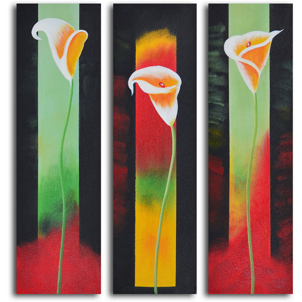 Hand Painted "Upstaged lilies" 3 Piece Set Oil Painting