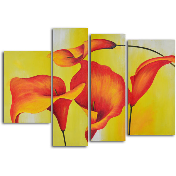 Hand Painted "Consultation of amber lilies" 4 Piece Set Oil Painting