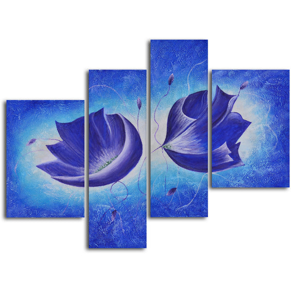 Hand Painted "Violet floral fantasy" 4 Piece Set Oil Painting