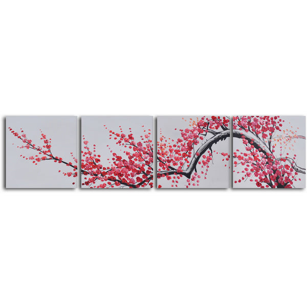 Hand Painted "Extension of Asian branch" 4 Piece Set Oil Painting