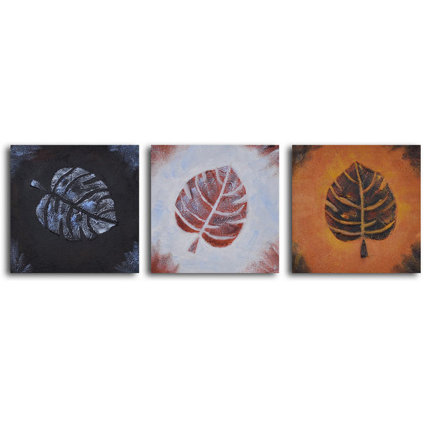 Hand Painted "Leaf rubbing trio" 3 Piece Set Oil Painting