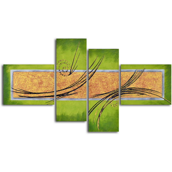 Hand Painted "Gold on backlit pond" 4 Piece Set Oil Painting