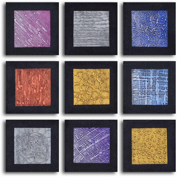 Hand Painted "Tic-tac-toe tin tiles" 9 Piece Set Oil Painting