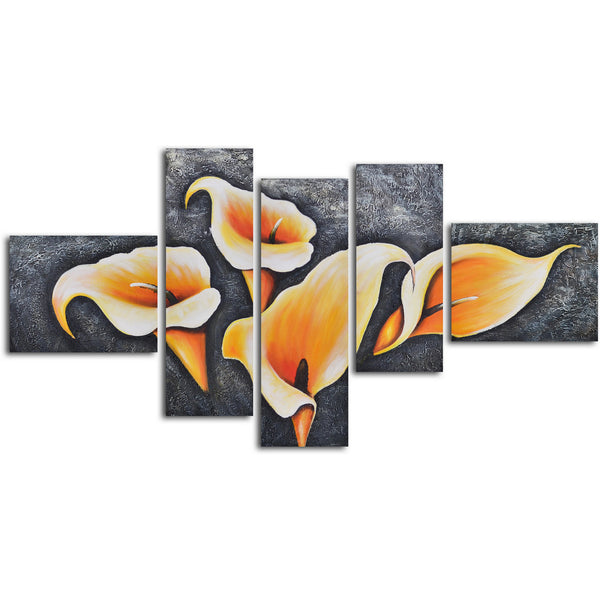 Hand Painted "Light within lilies" 5 Piece Set Oil Painting