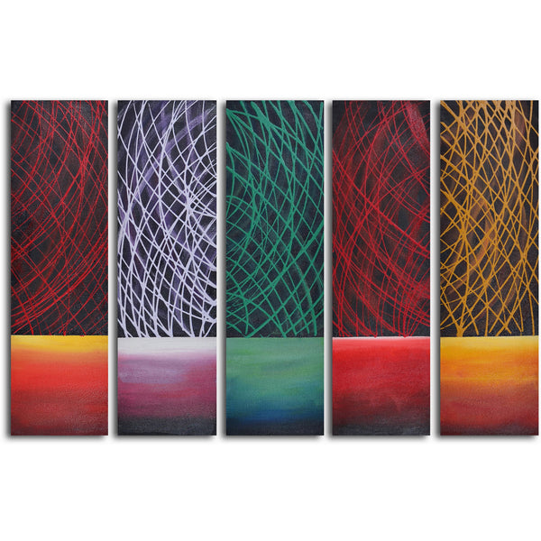 Hand Painted "Galactical day breaks" 5 Piece Set Oil Painting