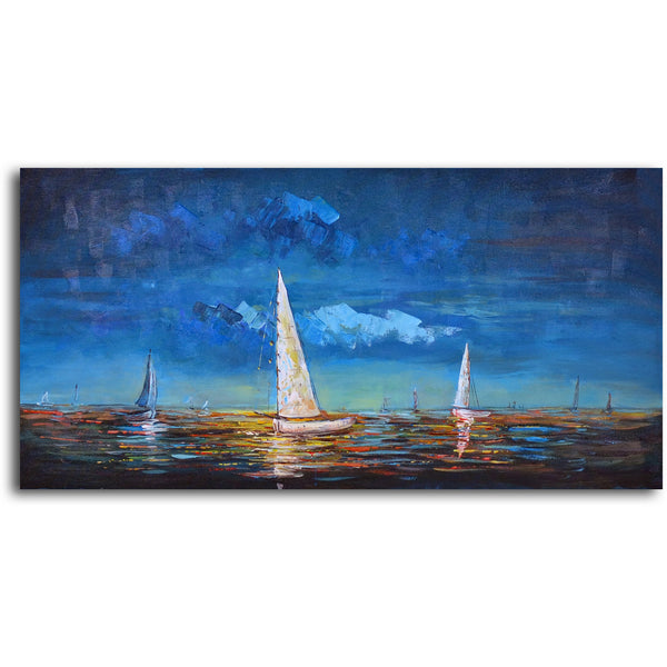 Hand painted "Sailing at Dusk" oil painting on canvas