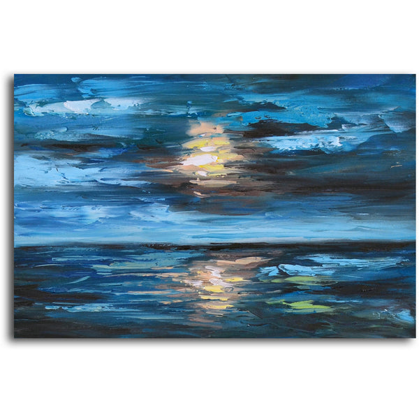 Hand painted "Setting Sun over Undulating Seas" oil painting on canvas