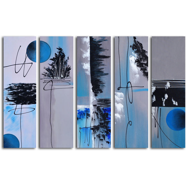 Hand painted "Blue Moon" 5 piece canvas set