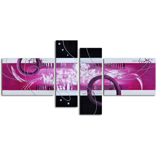 Hand painted "Fuchsia Fusion" 4 piece canvas set
