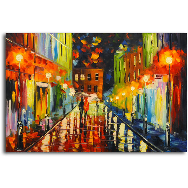 "Warmth on a Rainy Night" Original Oil Painting on Canvas