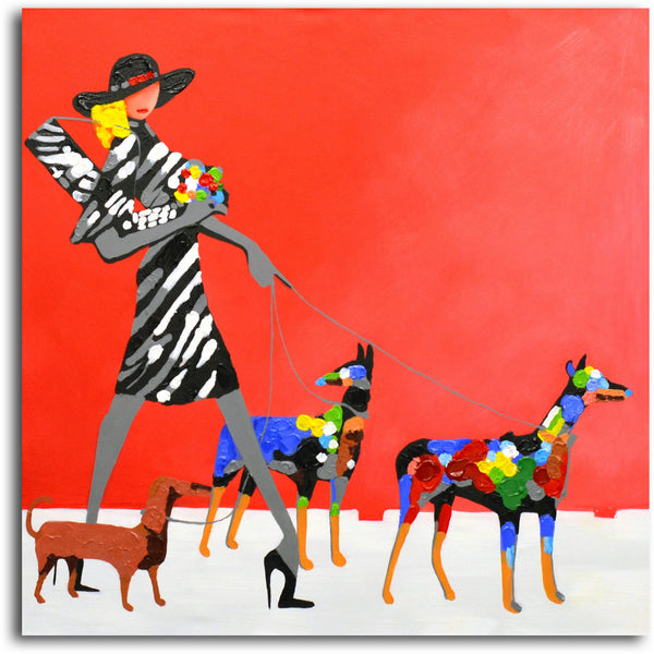 "Fashion-Forward Dogs" Original Oil Painting on Canvas