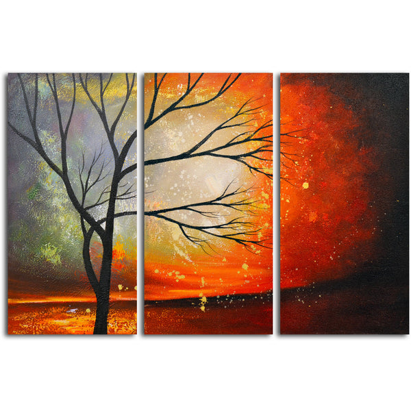 "Tree in the blazing sun" Original Oil painting on Canvas - Set of 3