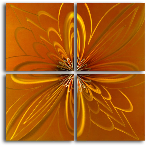 "Spirographic flower on tiles" 4 Piece Contemporary Handmade Metal Wall Art Set