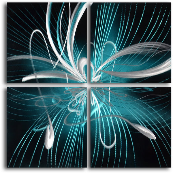 "Spirographic white flower " 4 Piece Contemporary Handmade Metal Wall Art Set