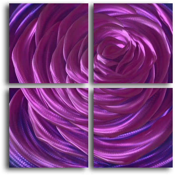 "Ensnaring fushsia rose" 4 Piece Contemporary Handmade Metal Wall Art Set