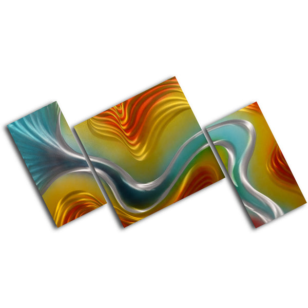 "Geometric colored ripples" 3 Piece Contemporary Handmade Metal Wall Art Set