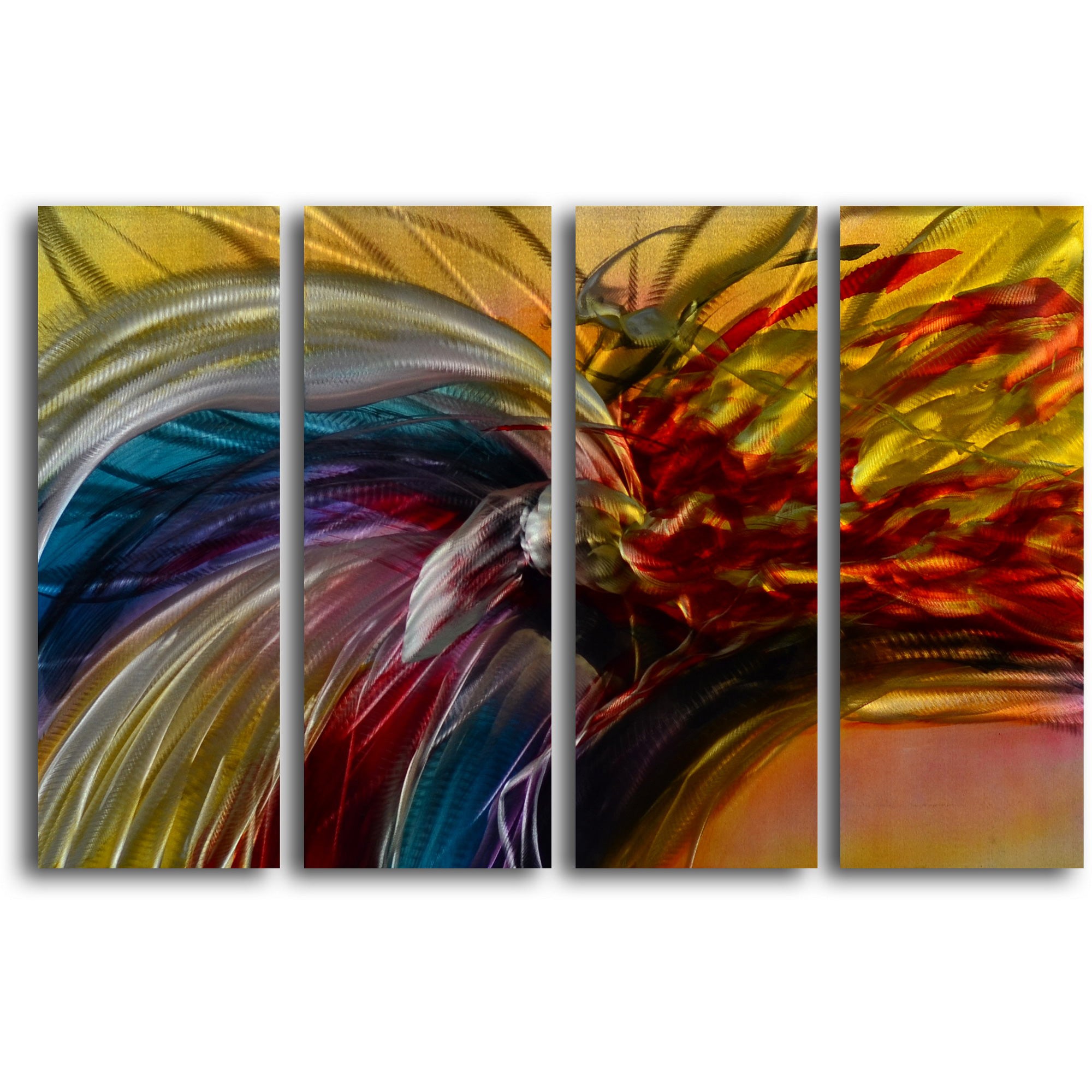 'Phoenix and the Rainbow' 4 Piece Handmade Metal Wall Art Set