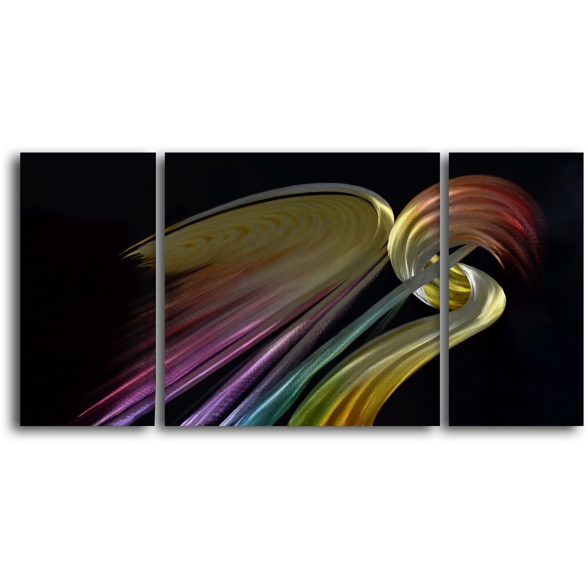 'Two Rainbow Crains' 3 Piece Handmade Metal Wall Art Set