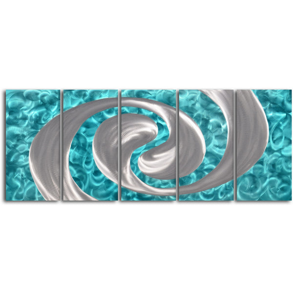 "Silver paint in bubbles" 5 Piece Contemporary Handmade Metal Wall Art Set