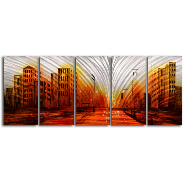 "Lights from the stadium" 5 Piece Contemporary Handmade Metal Wall Art Set