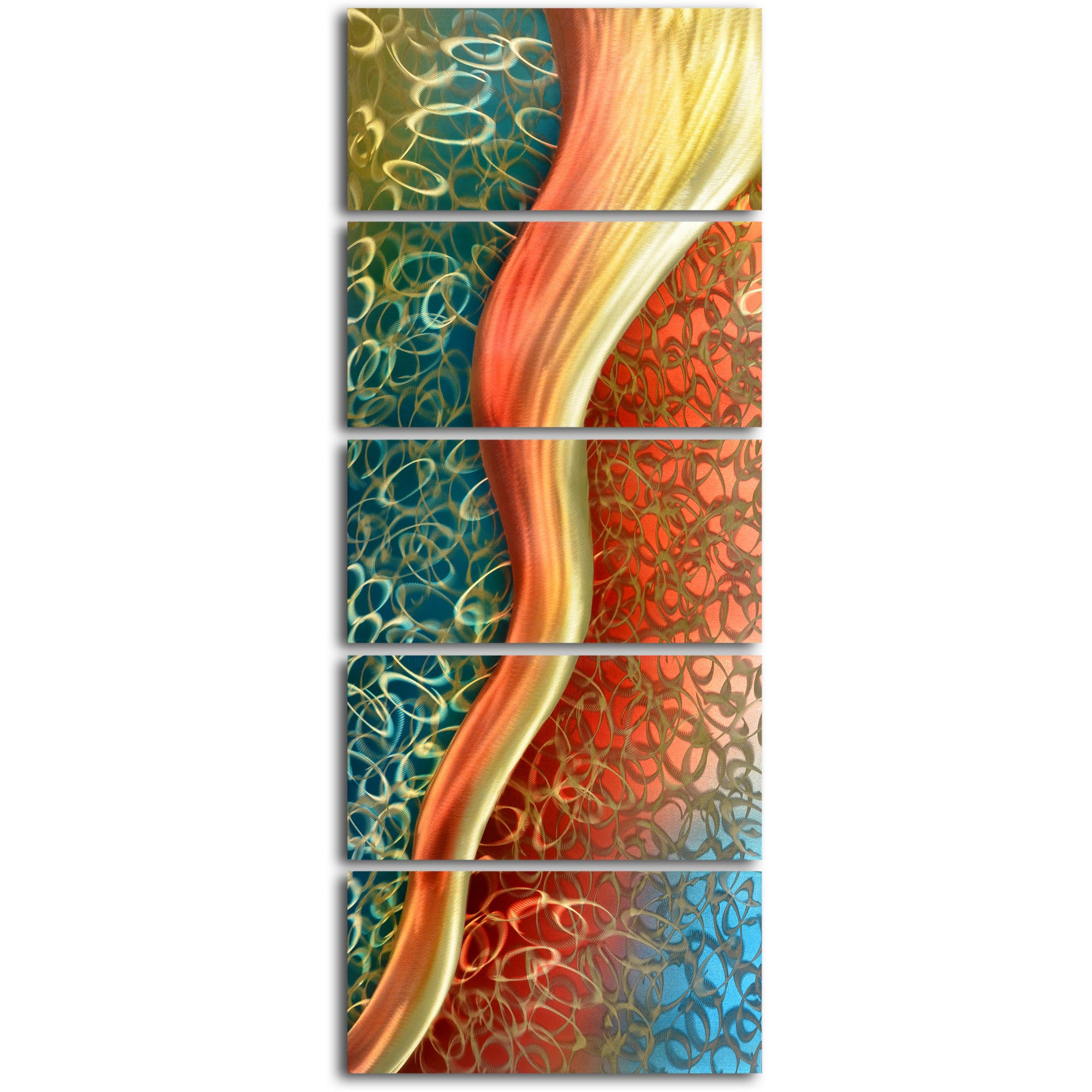 "Satin riverlet through O's" 5 Piece Contemporary Handmade Metal Wall Art Set