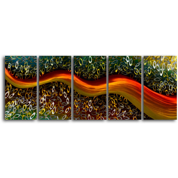 "Satin riverlet through O's" 5 Piece Contemporary Handmade Metal Wall Art Set