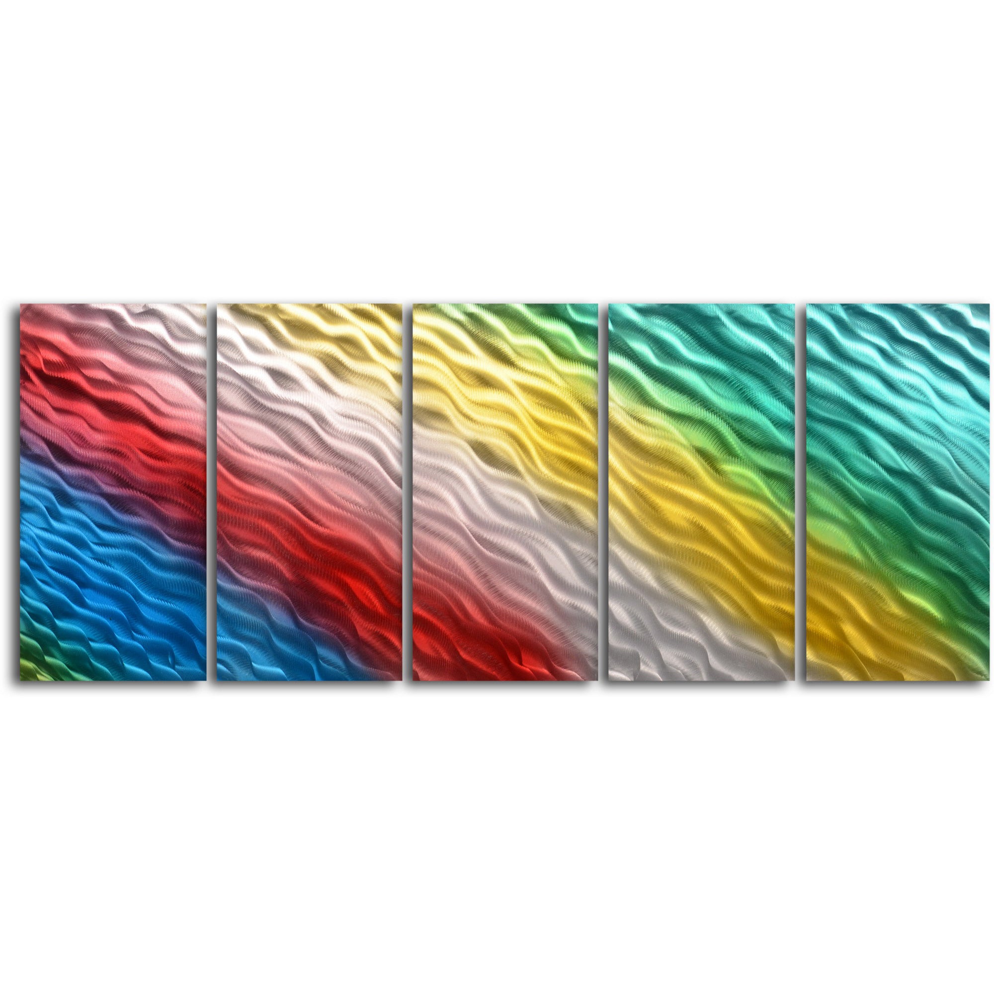 "Rainbow ripples" 5 Piece Contemporary Handmade Metal Wall Art Set