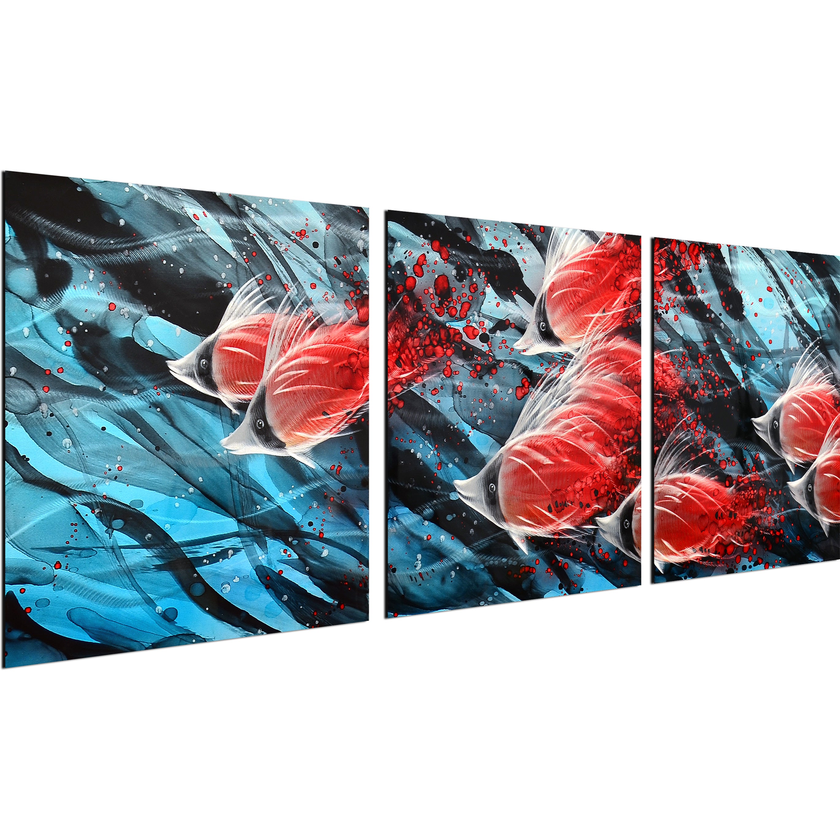 Colorful formation of fish 3 Piece Handmade Metal Wall Art