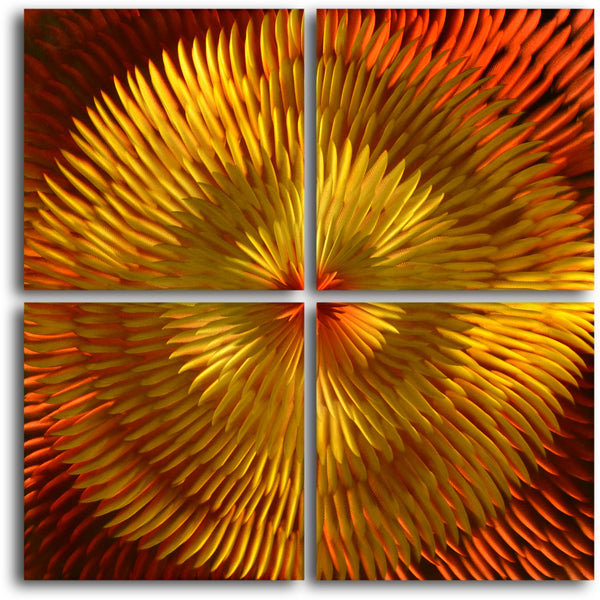 "Radiated dahlia desire" 4 Piece Contemporary Handmade Metal Wall Art Set