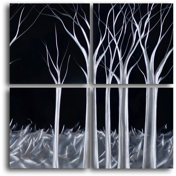 'Titanium Forest' 4 Piece Handmade Metal Wall Art Set
