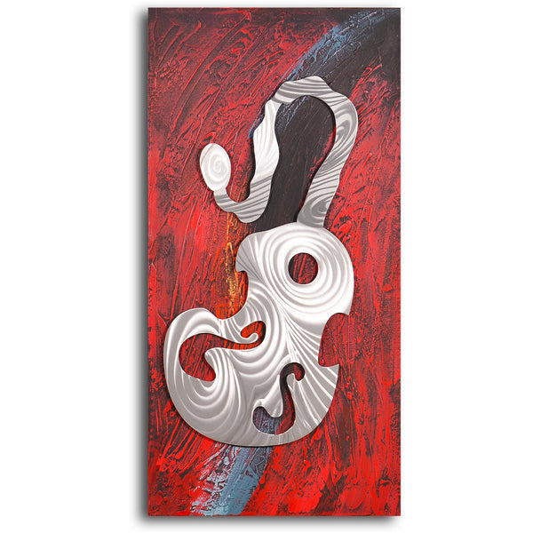 Handcrafted "Metallic cellist and instrument" Metal on Hand Painted Canvas