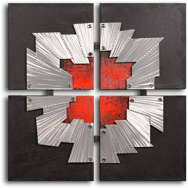 Handcrafted "Beaten tin window frame" Metal on Hand Painted Canvas