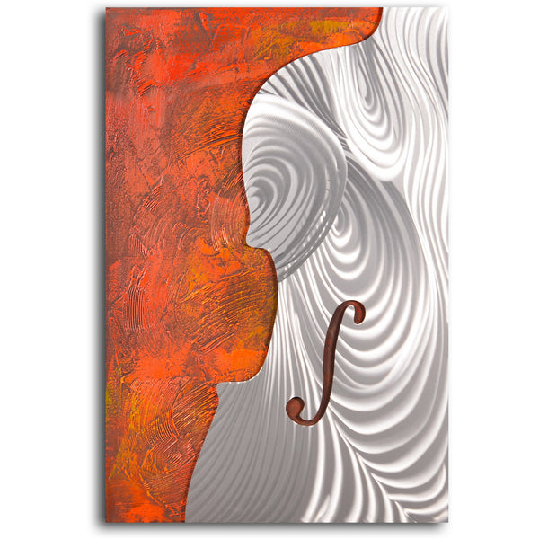 Handcrafted "Metallic cello form" Metal on Hand Painted Canvas